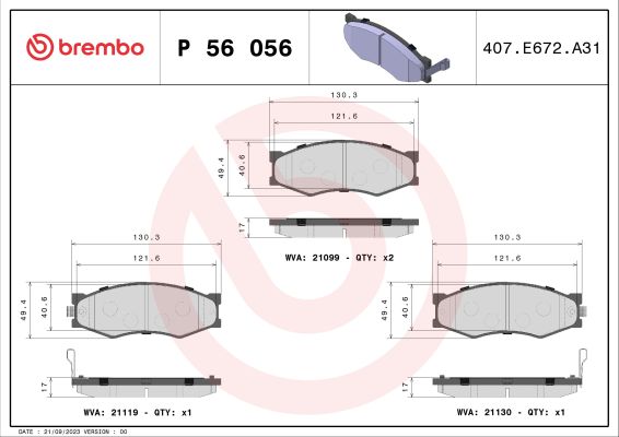 A.B.S. P 56 056 BREMBO Bremsbelagsatz, Scheibenbremse
